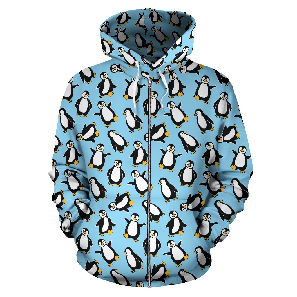 Penguin Happy Print Zip Up Hoodie