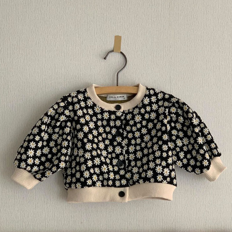 2022 Autumn Keep Warm Newborn Clothes Infant Girls Fashion Floral Pattern Long Sleeve Round Neck Cardigan Jacket Coat alx