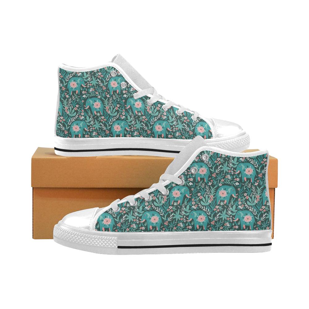 Elephants jungle pattern Men’s High Top Shoes White