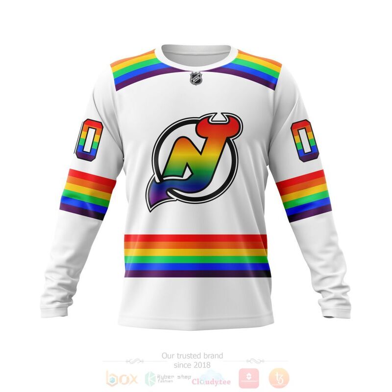 New Jersey Devils Custom Name Number Lgbt Pride White Gift For Fan Ugly Wool Sweater Christmas