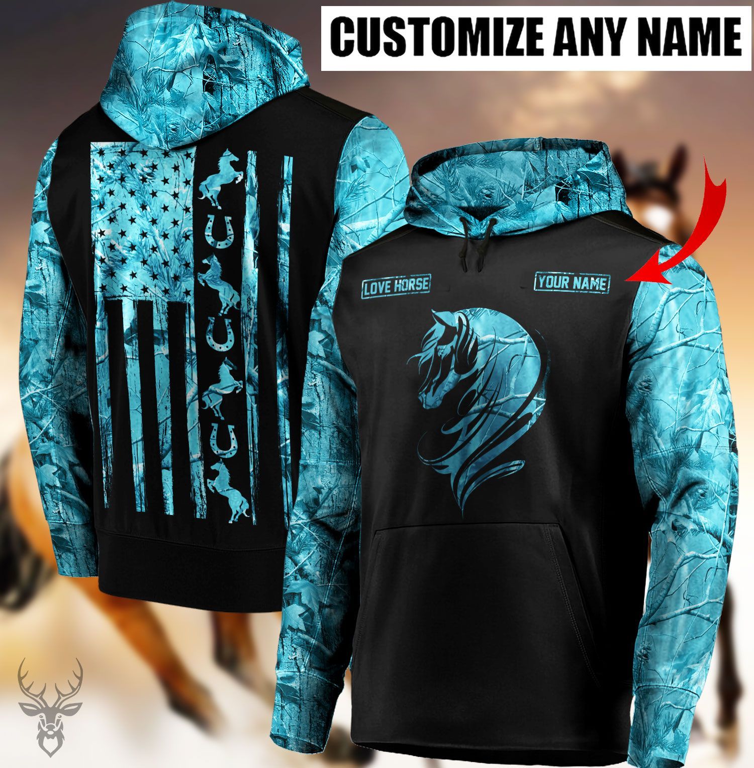 TJJ222010Y50NZ HORSE FLAG CUSTOM NAME HOODIE BB