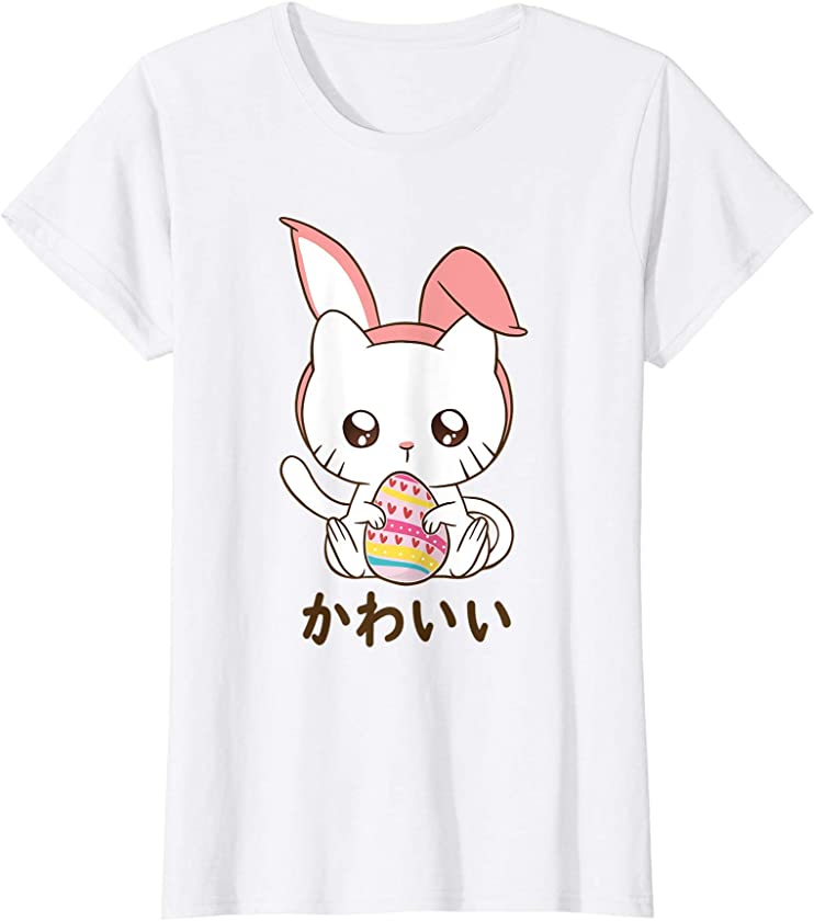 Cute Kitten Happy Easter Cat Bunny Ears – Kawaii Anime T-Shirt