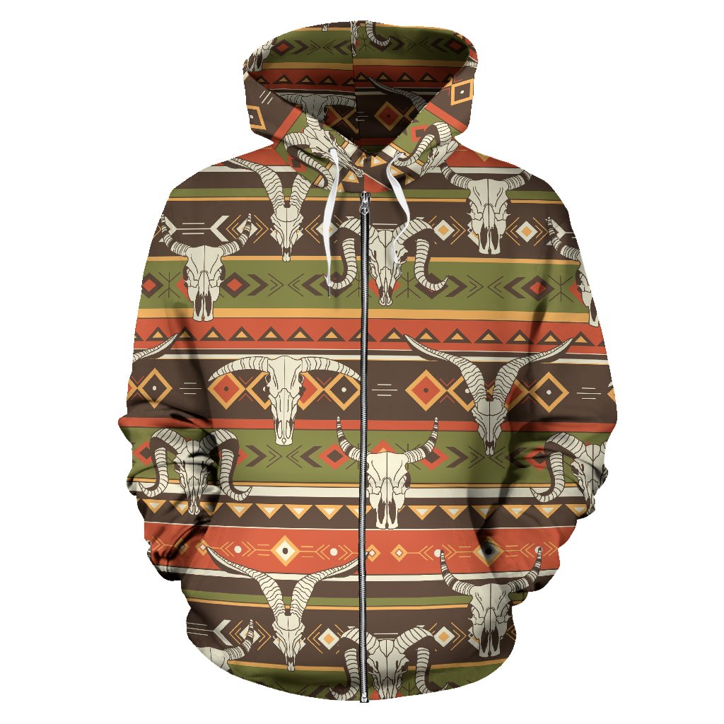 American Indian Skull Animal Zip Up Hoodie