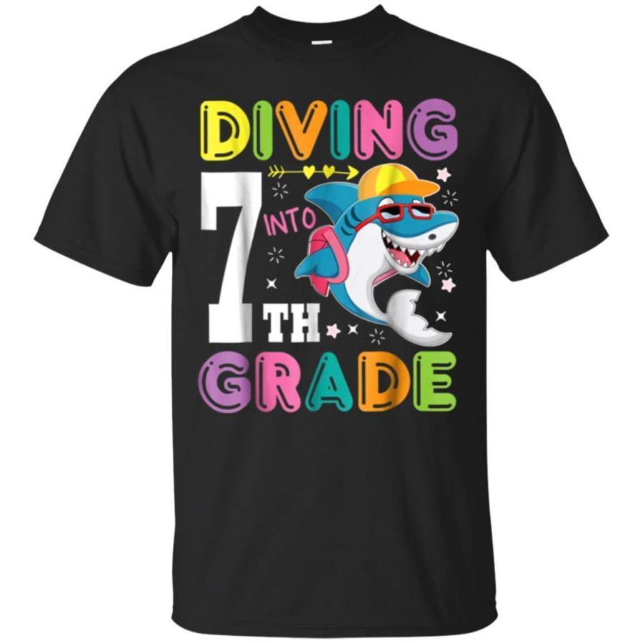 AGR Shark Bring Book Bag Go Class Tshirt Diving Into 7th Grade Jaq T-shirt