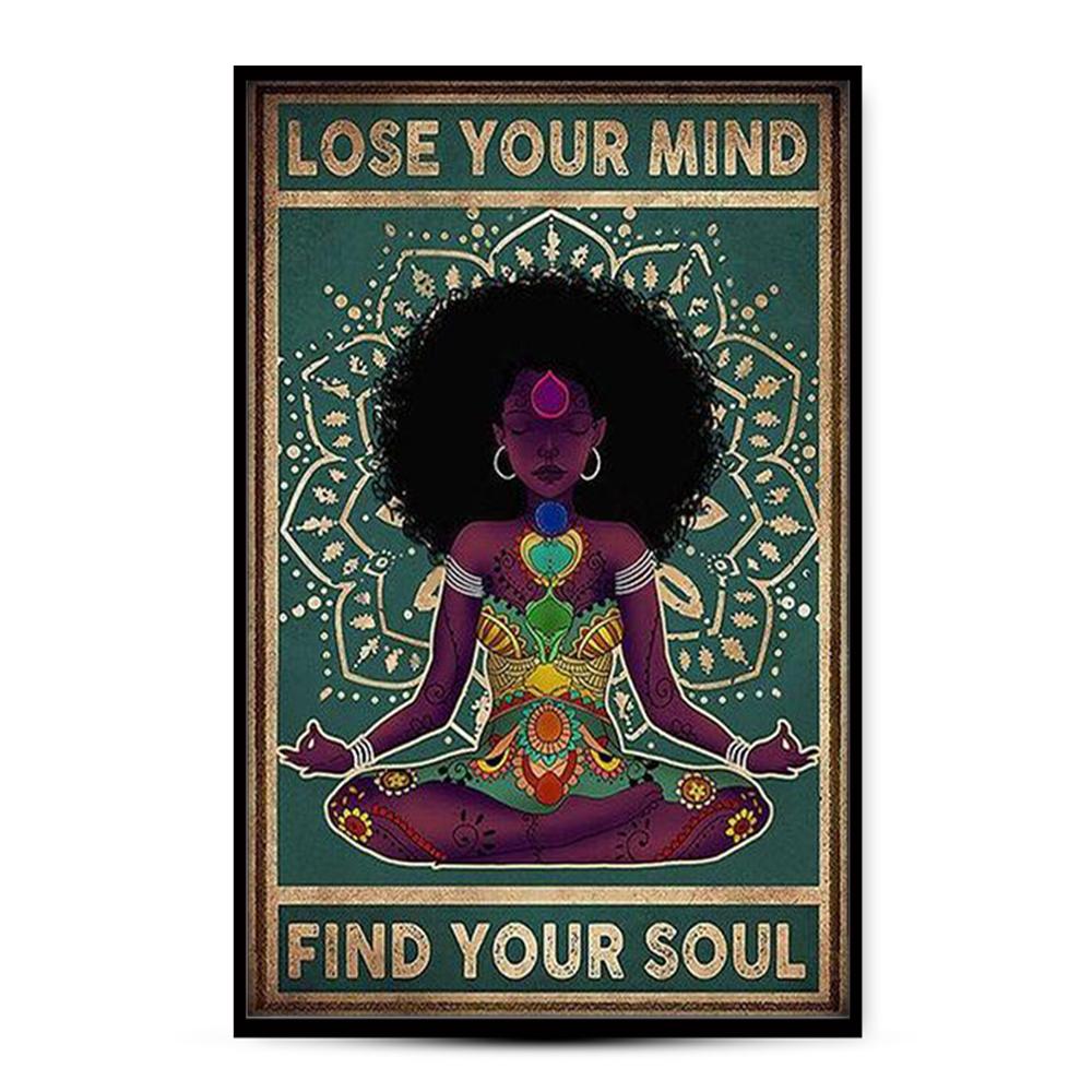 Poster Canvas Black Girl Yoga Lose Your Mind Find Your Soul Poster, Gift For Yoga Lovers, Yoga Poster Wall Decor, Poster Gift Decor Home Decor Wall Art Visual Art