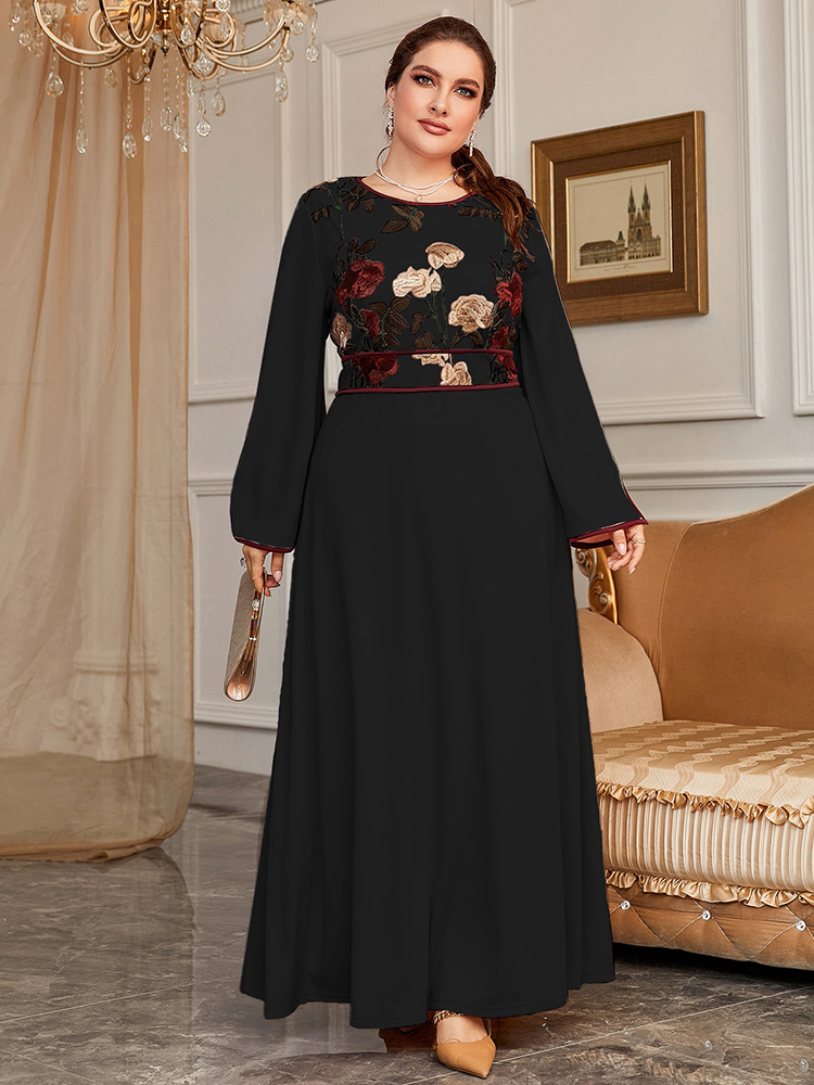 TOLEEN Women Plus Size Maxi Dresses 2022 Luxury Chic Elegant Long Sleeve Embroidery Muslim Turkey Party Evening Wedding Clothing alx