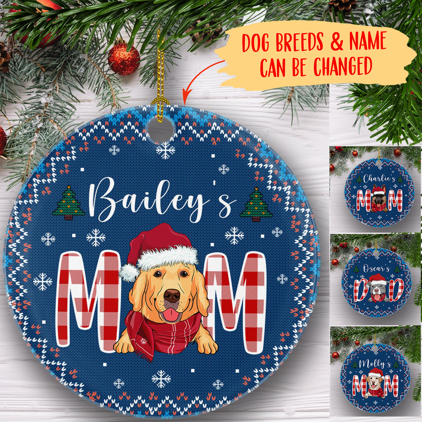 Christmas Dog Mom/Dad Ornament – Personalized Ceramic Christmas Ornaments