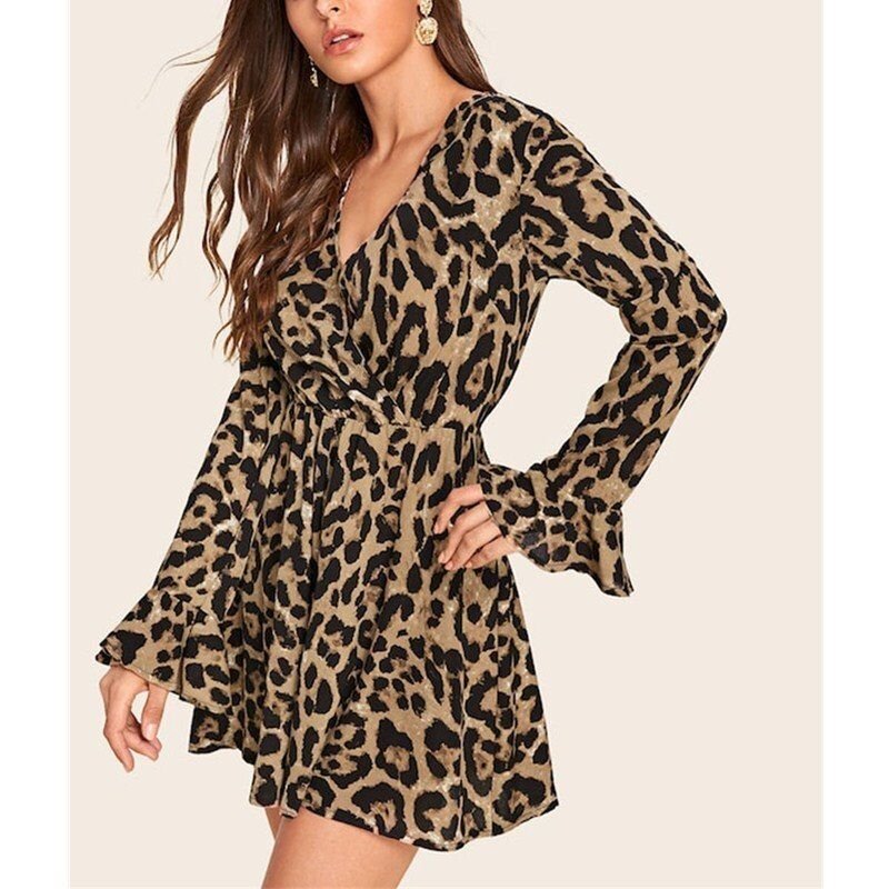 New Fashion Long Sleeve Leopard Dress