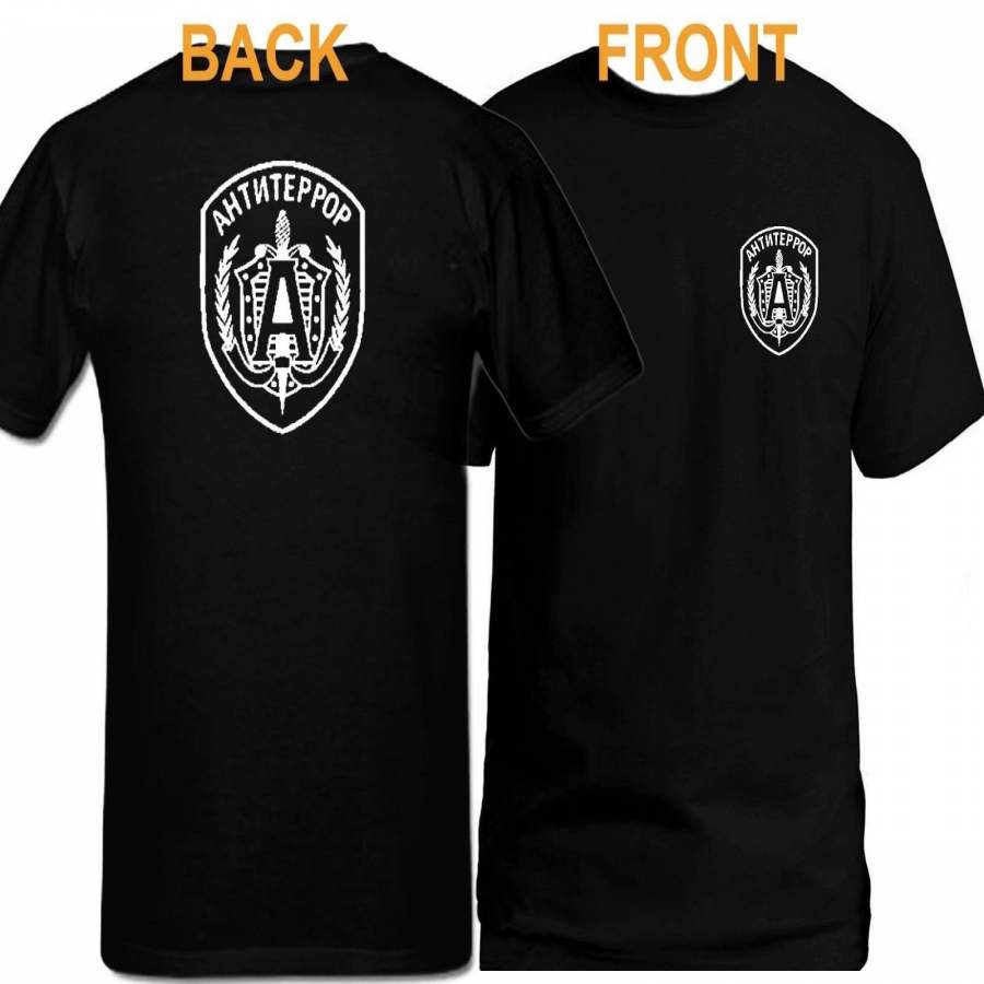 Russian KGB Soviet Spetsnaz Commando Alpha Alfa Black Front & Back New T-shirt