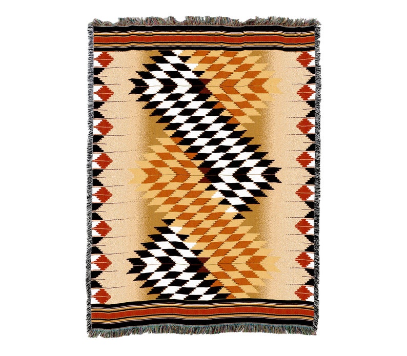 Whirlwind Sand Southwest Native American Inspired Tribal Camp Vintage Retro Style Couch Sofa Blanket,  Woven Throw Blanket Home Decor