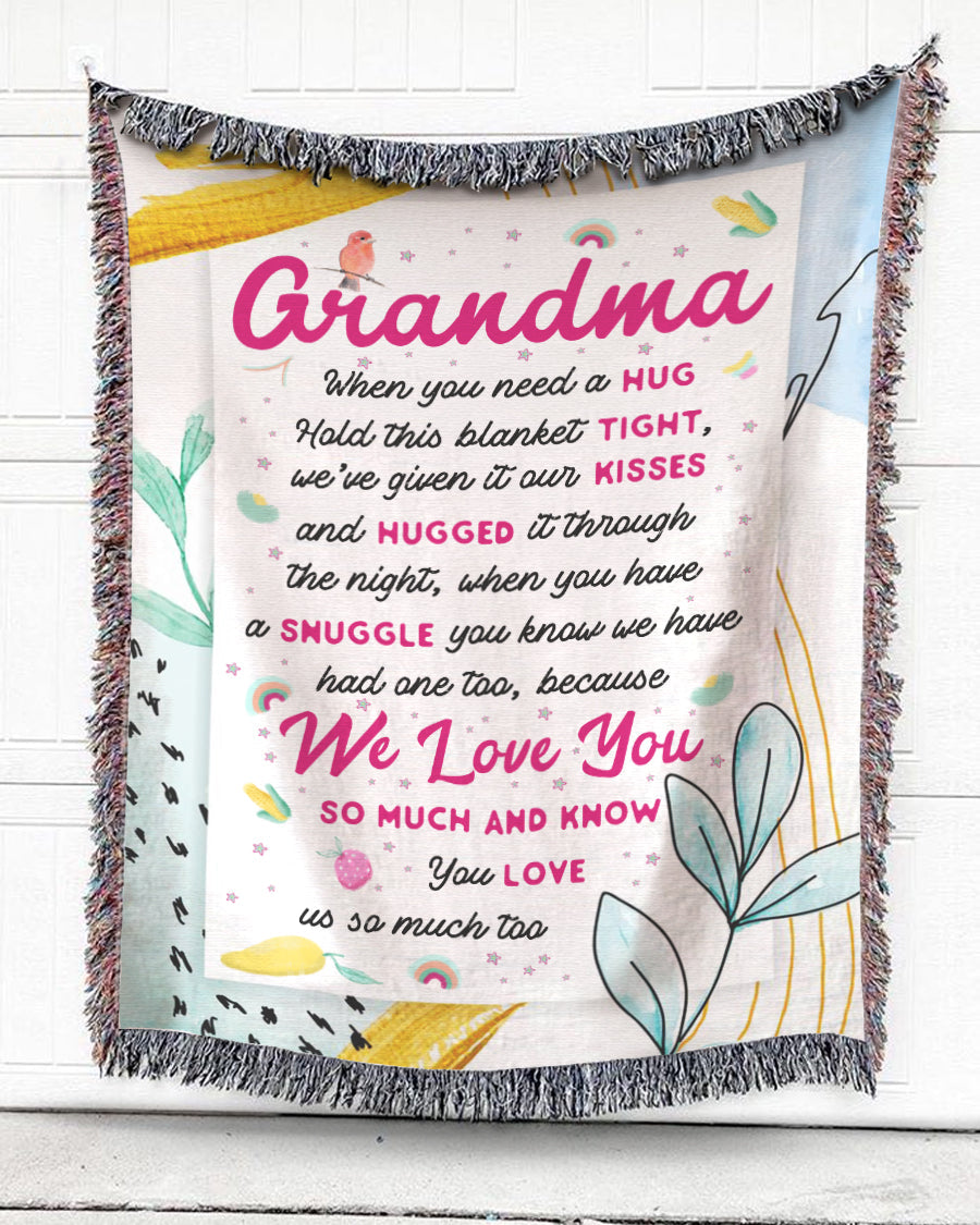 Woven Throw For Grandmother Birthday Gift, Corn – We Love Grandma, Cotton Blanket