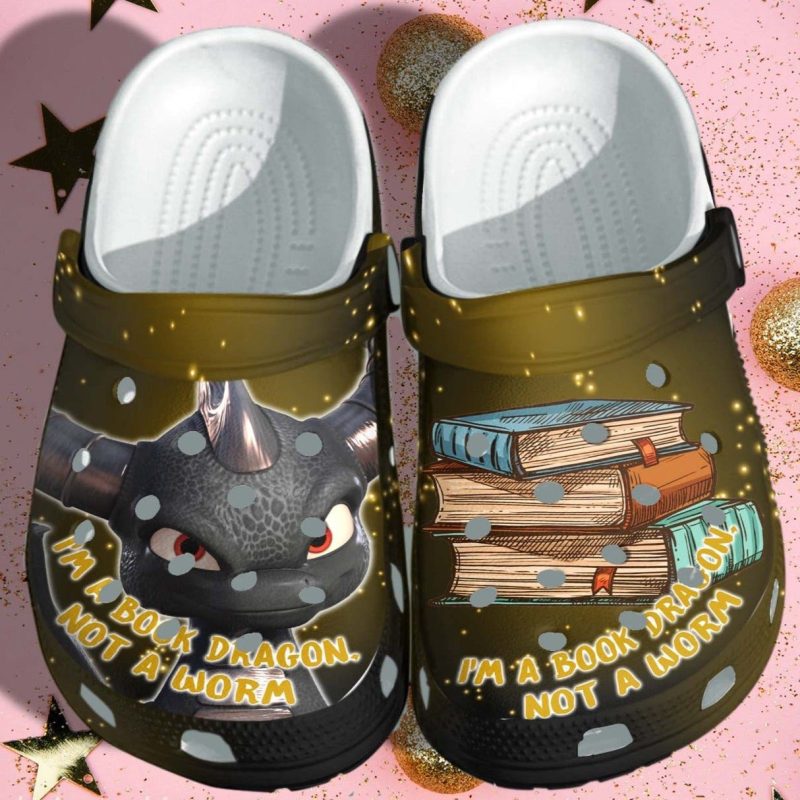 Book Dragon Book Worm Croc Shoes – Christmas Gifts Book Lover Clog Men Women