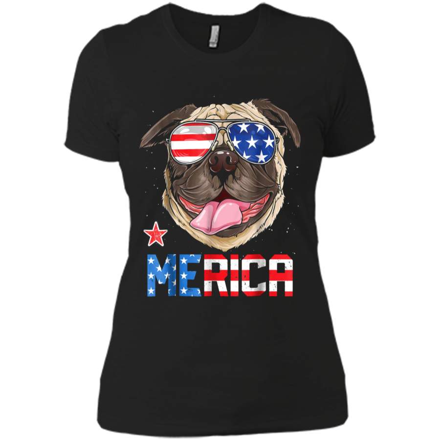 Pug Merica 4th of July T shirt Men Kids Boys Girls Dog Puppy Next Level Ladies Boyfriend Tee