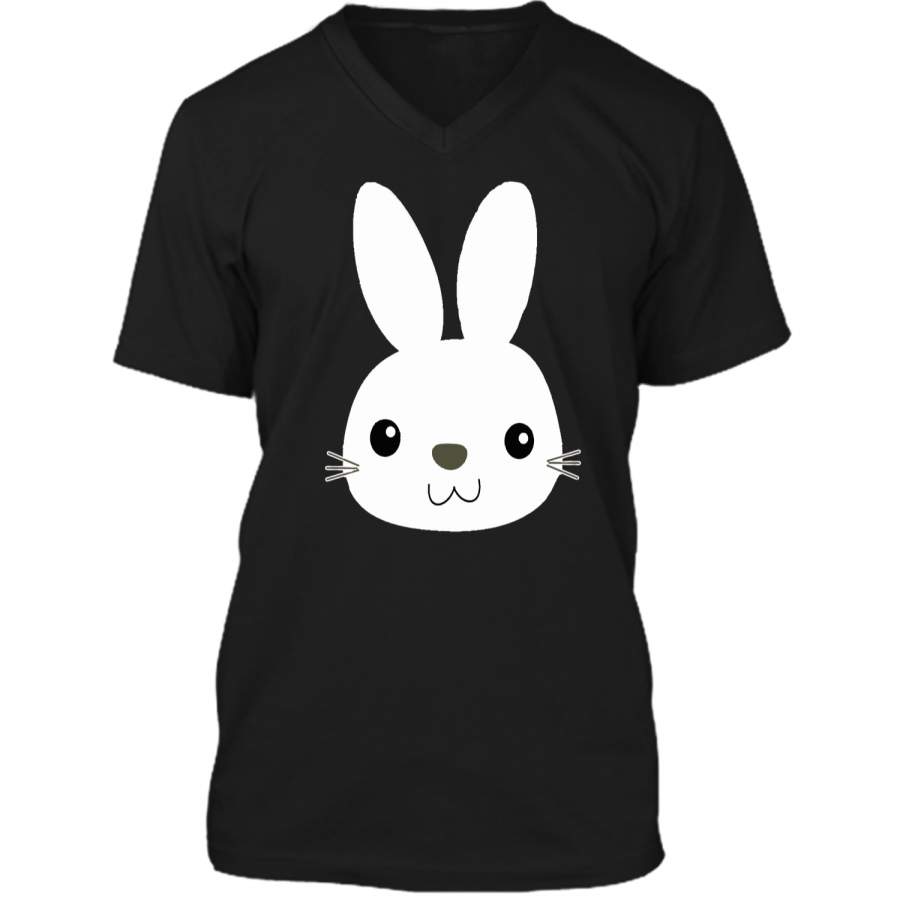 Easter Bunny Cute Face Funny Easter Pascha Holiday T-Shirt Mens Printed V-Neck T