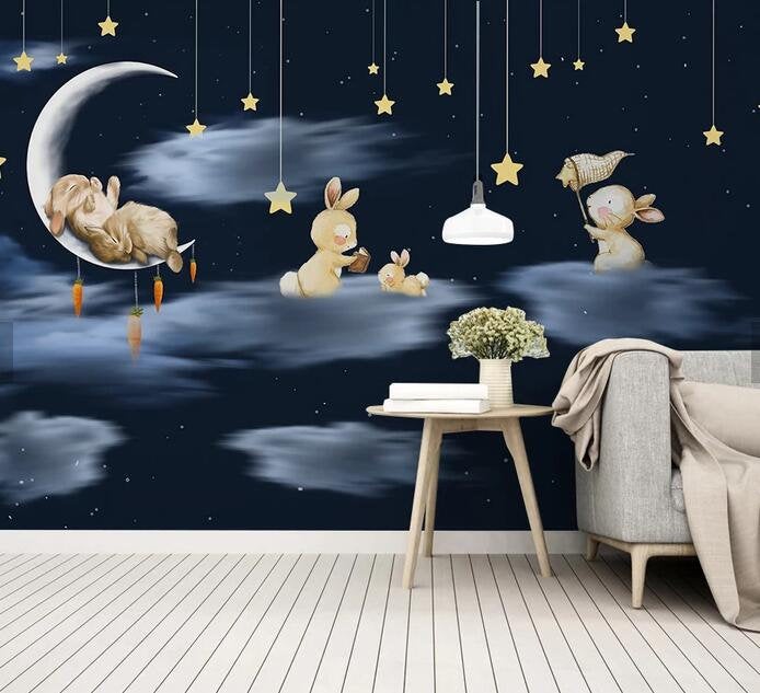 3D Kids, Cartoon,Dreamy Night,Rabbit Wallpaper-Nursery