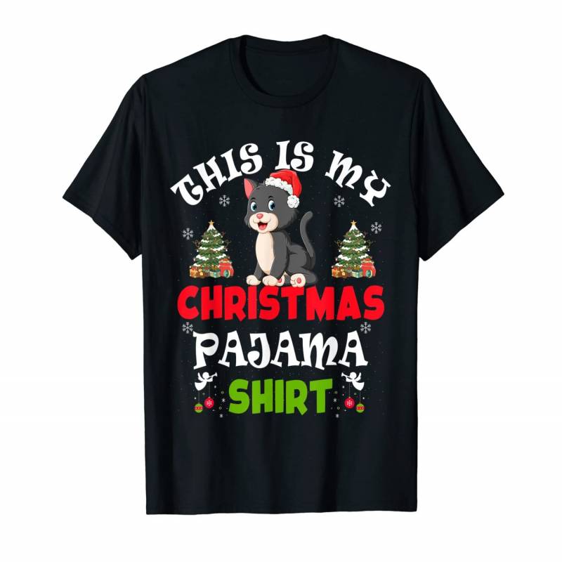 This Is My Christmas Pajama Shirt Funny Santa Hat Cat Kitten T-shirt