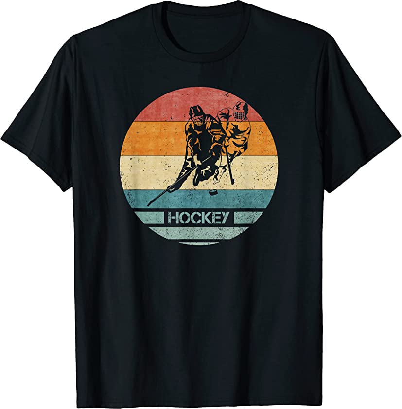 Vintage Retro Hockey Player Team Coach Silhouette Sunset T-Shirt