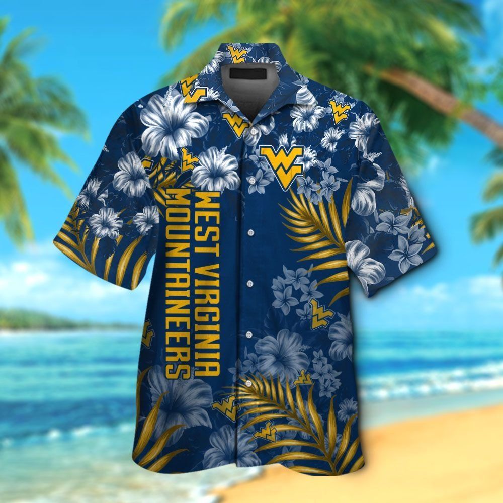 West Virginia Mountaineers Short Sleeve Button Up Tropical Hawaiian Shirt