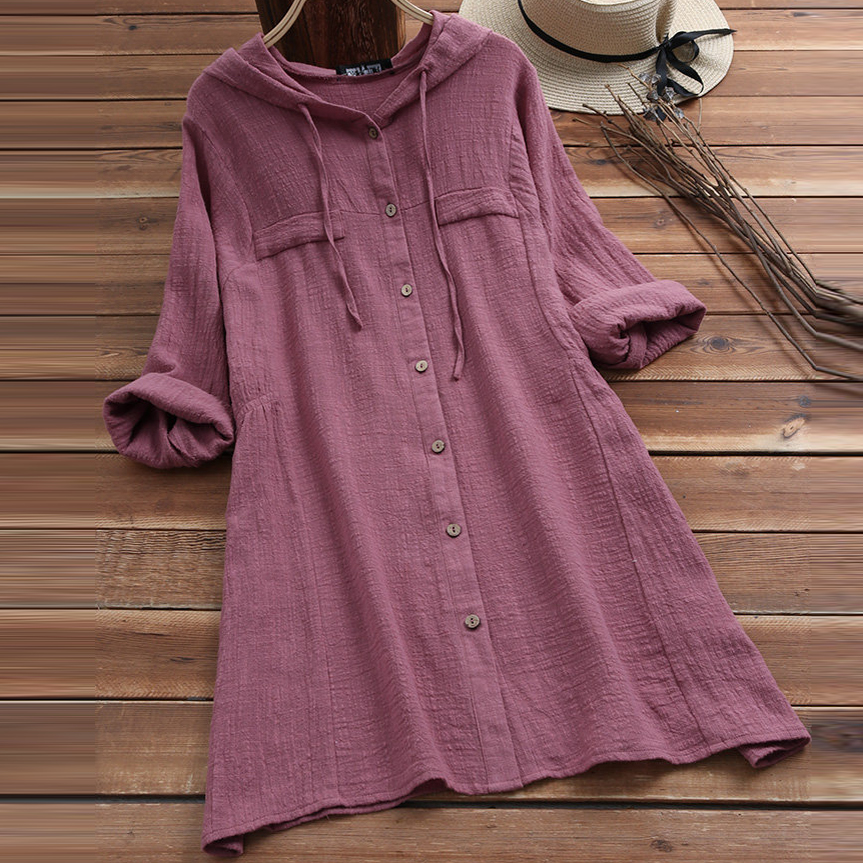 5XL Spring Autumn Clothes Women Casual Cotton Linen Loose Dress Plus Size Crop V Neck Button Long Sleeve Cardigan Dresses Brown alx