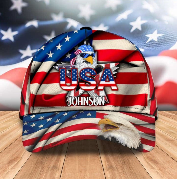 Customized Funny Eagle American Flag 3D Baseball Cap, Eagle Usa Hat