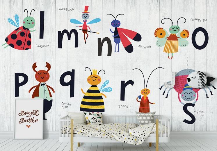 3D Cartoon Animal Alphabet Wall Mural Wallpaper Lqh 501