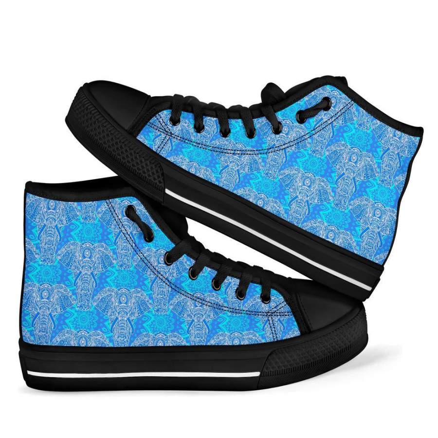 Blue Elephant Mandala Print Men Women’s High Top Shoes