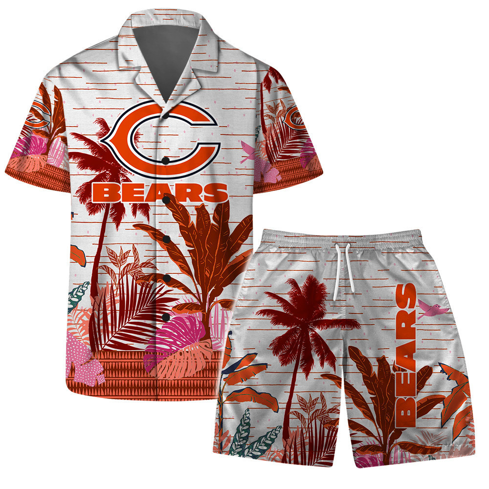Chicago Bear Team Logo Pattern Aloha Colorful Retro Hawaiian Set