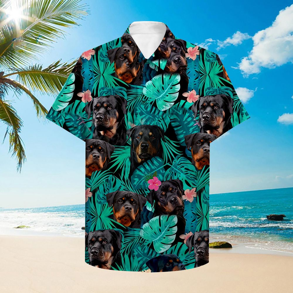 Black Rottweiler Tropical Flower Hawaiian Shirt Ha52855