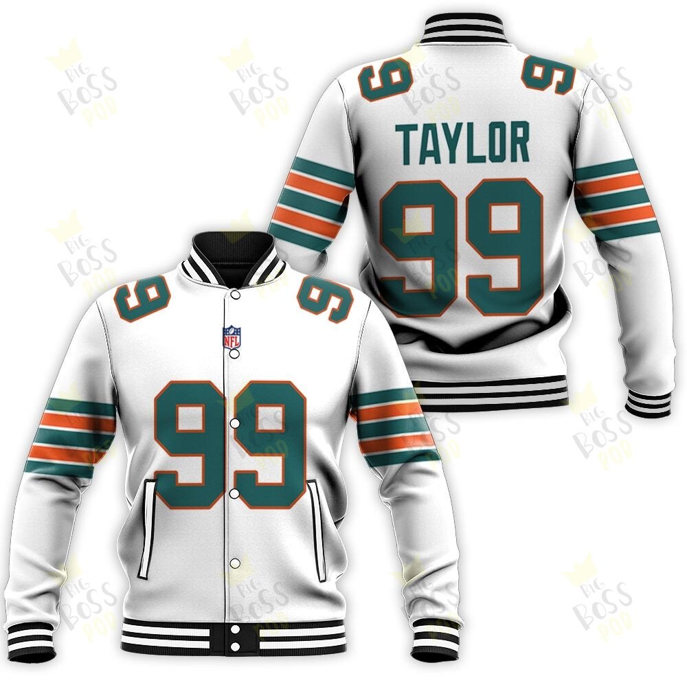 Miami Dolphins Jason Taylor #99 Great Player White 2019 Alternate Game 3D Designed Allover Gift For Dolphins Fans Baseball Jacket