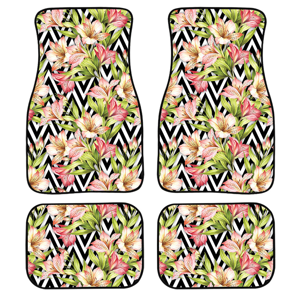 Pastel Alstroemeria Zigzag Pattern Print Front And Back Car Floor Mats, Front Car Mat