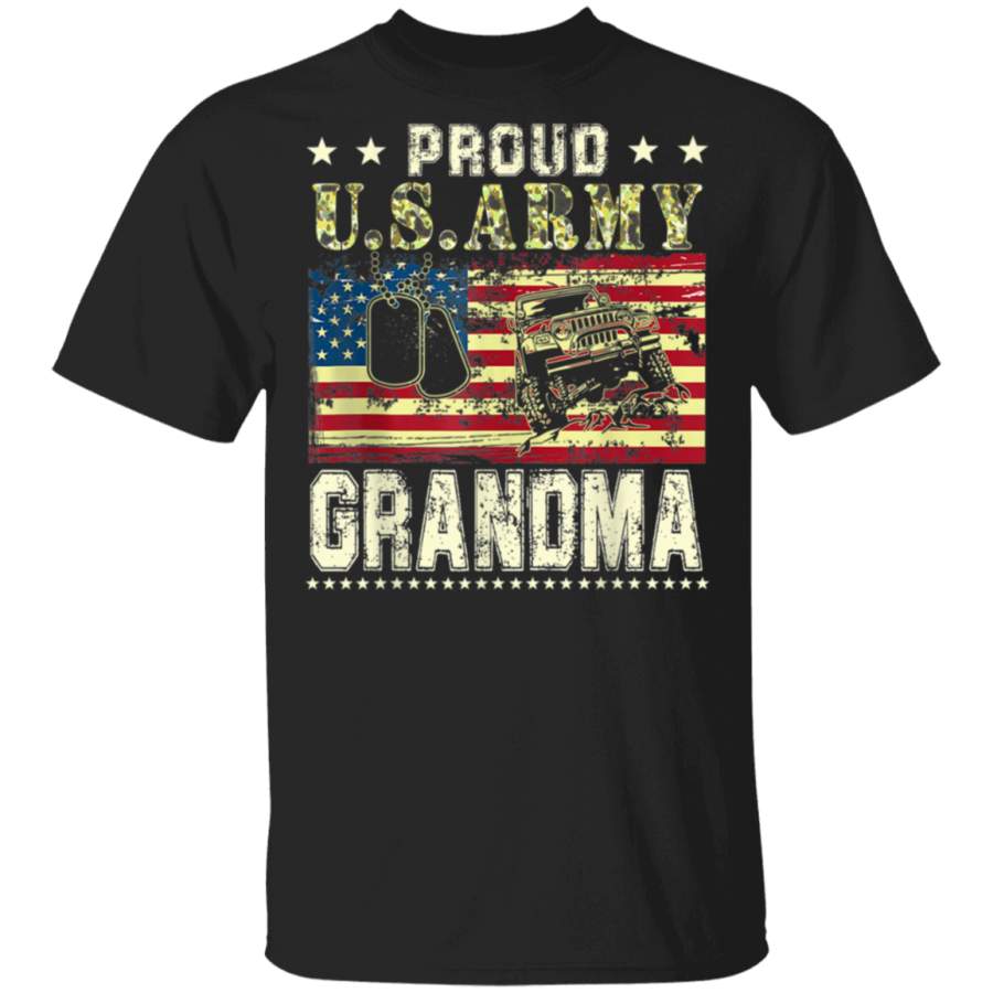 Vintage Jeeps American Flag Proud USArmy Grandma Veteran TShirt