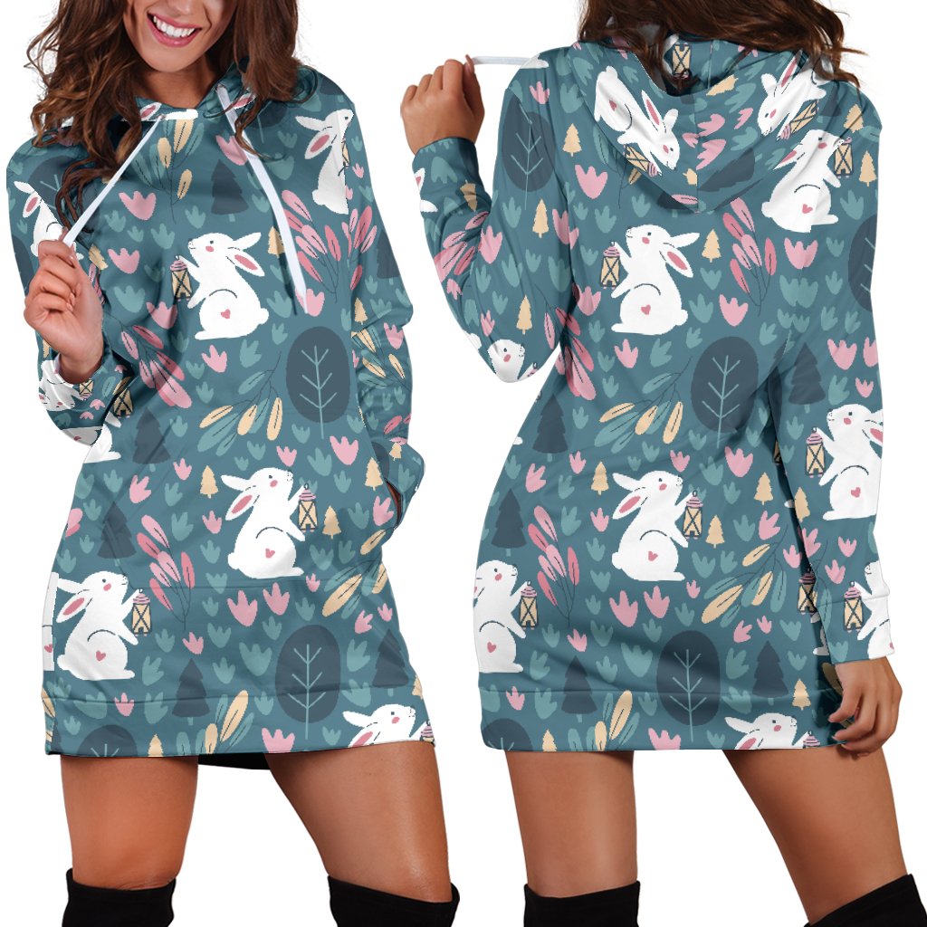 Cute Rabbit Pattern Women’S Hoodie Dress