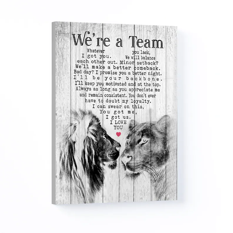 We A Team Lion And Lioness Anniversary Portrait Poster & Canvas Gift For Husband Wife Boyfriend Girlfriend Lover Home Decor Wall Art Visual Art