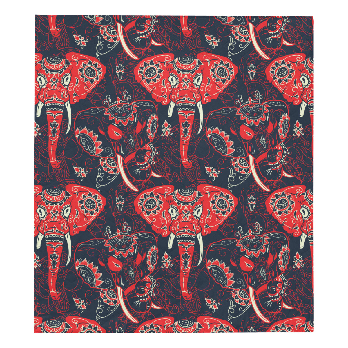 Red Indian Elephant Pattern Premium Quilt