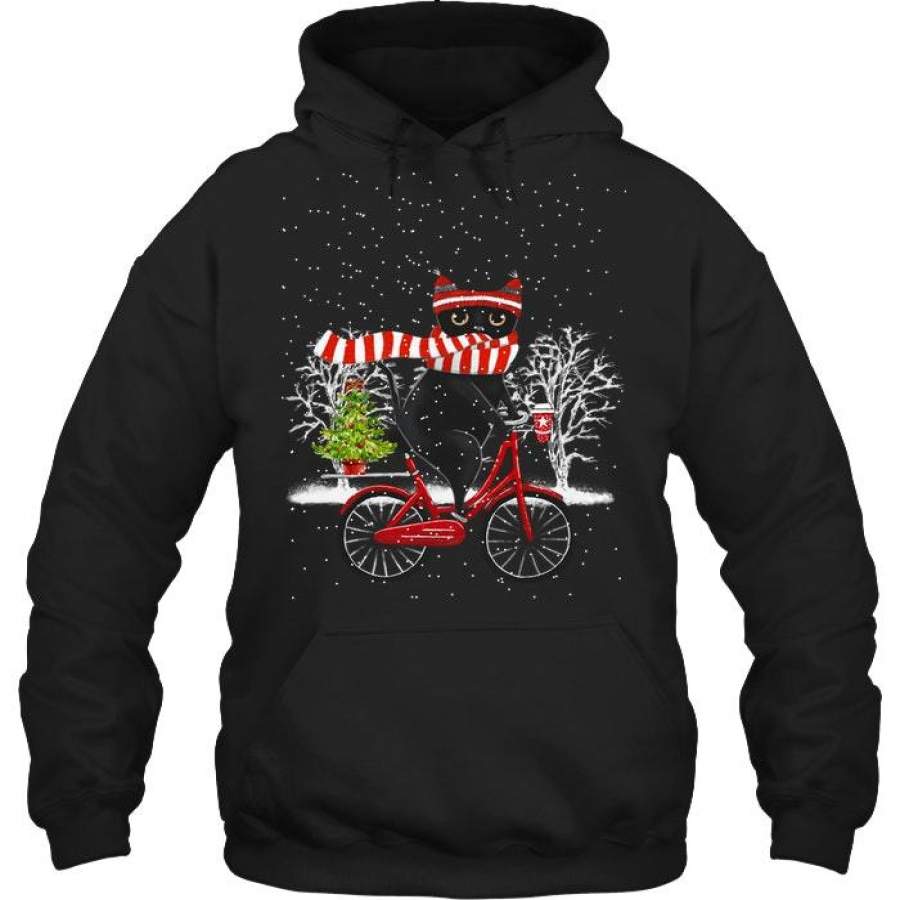 Winter Cat Riding Bicycle Christmas Gift Hoodie