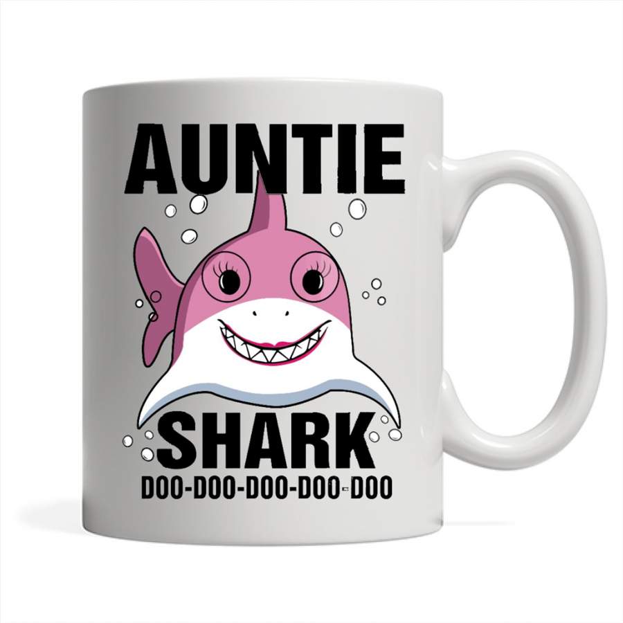 Auntie Shark Doo Doo Doo Doo Doo Doo (w) – Full-Wrap Coffee White Mug