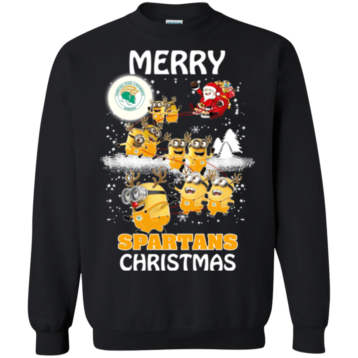 Spectacular Norfolk State Spartans Minion Ugly Christmas Sweaters Santa Claus With Sleigh Sweatshirts