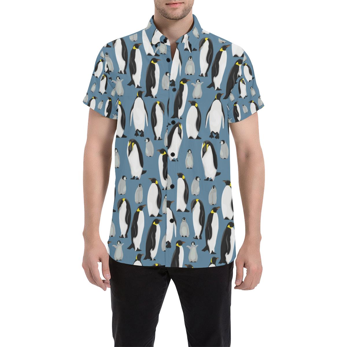 Penguin Pattern Print Design A03 Men Button Up Shirt