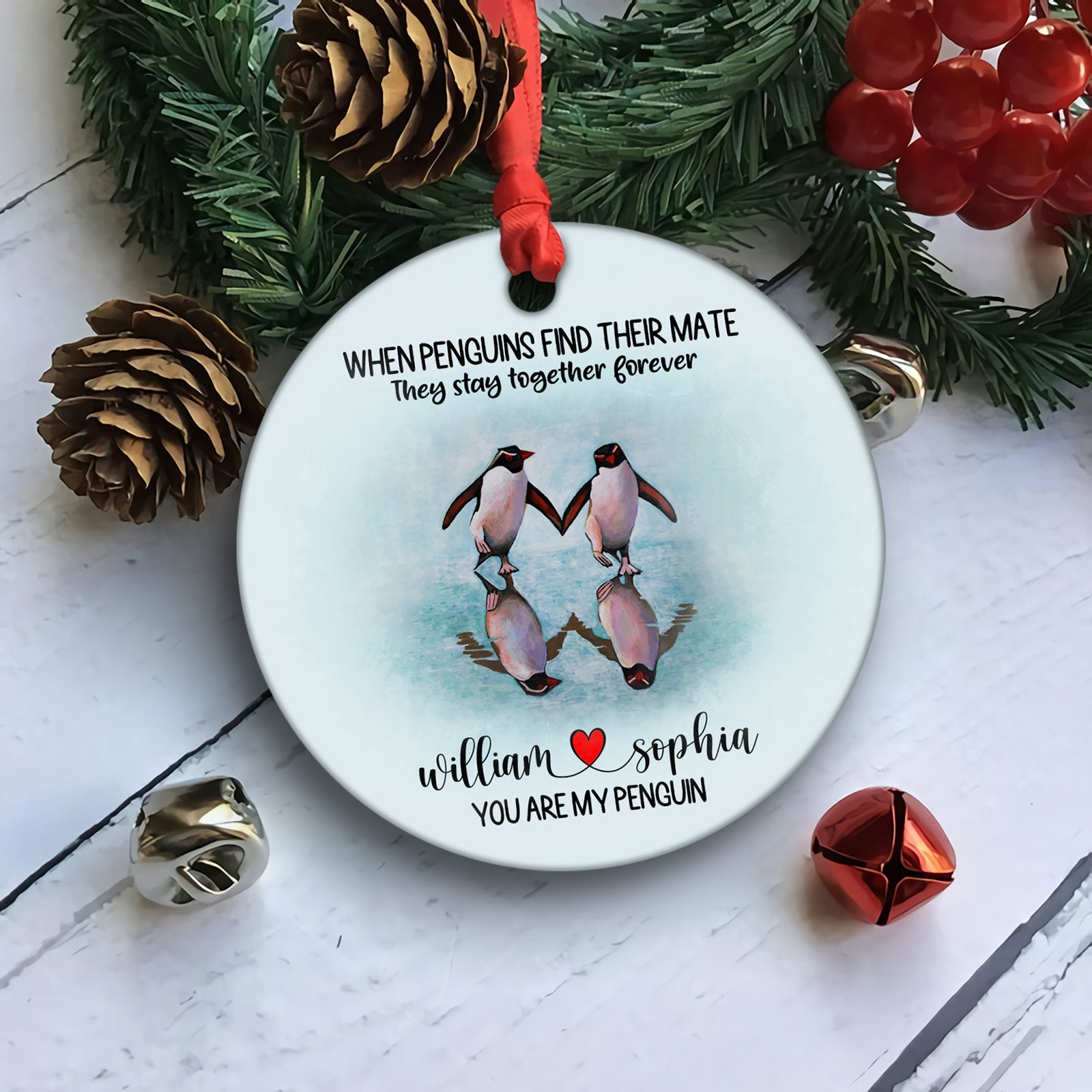 Personalized Christmas Couple Ornament For Husband, Wife, Girlfriend, Boyfriend, When Penguins Find Their Mate Ornament