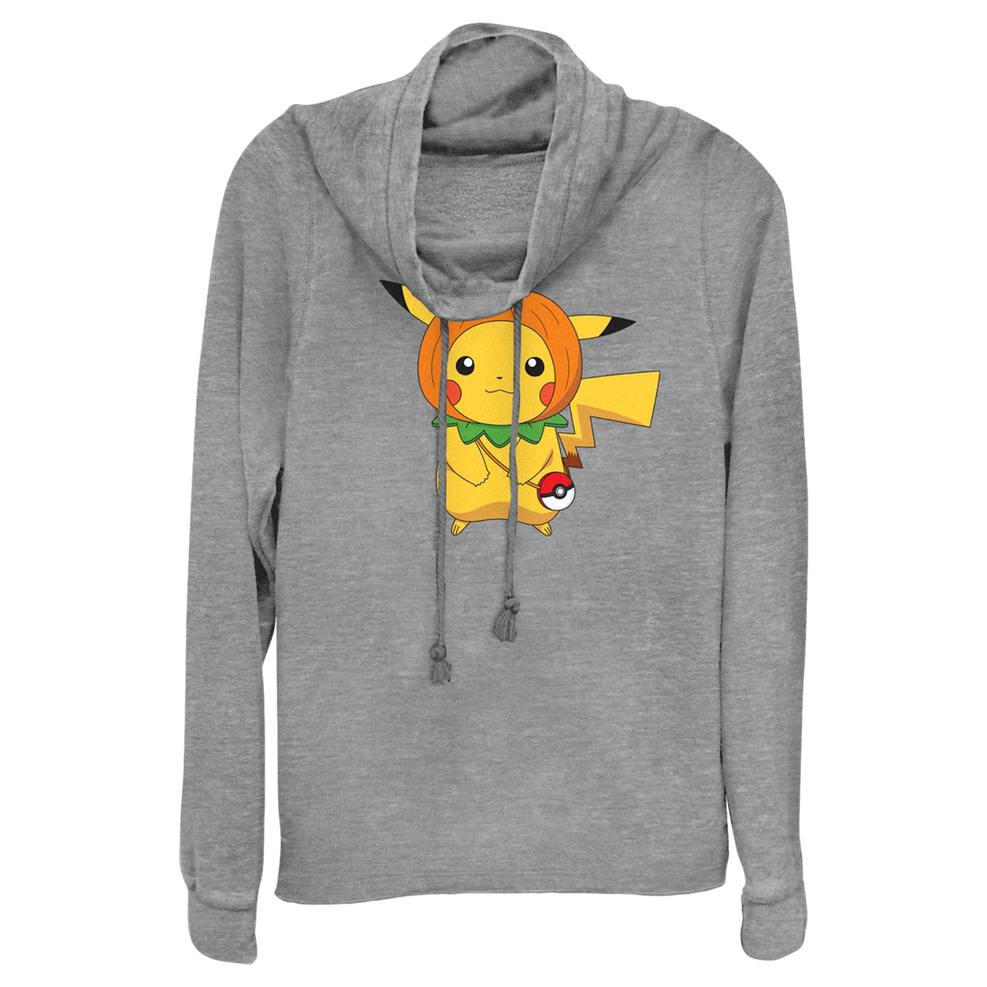 Junior’S Pokemon Halloween Pumpkin Pikachu Cowl Neck Sweatshirt