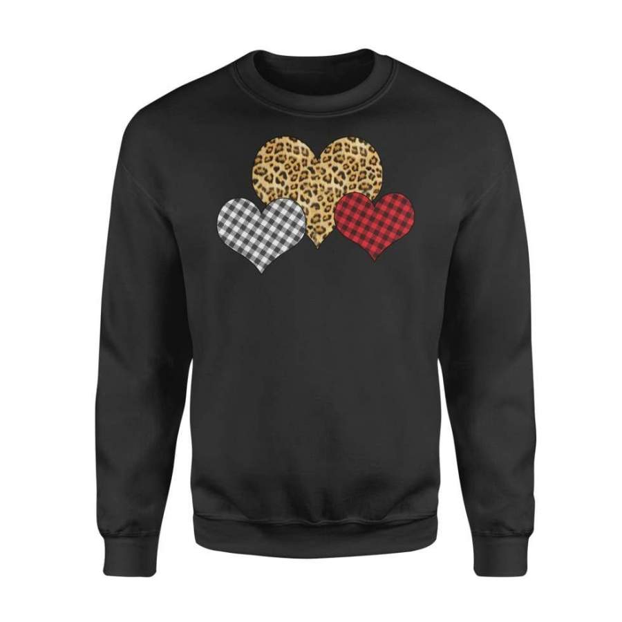 Valentine Plaid Leopard Three Hearts – Standard Fleece Sweatshirt