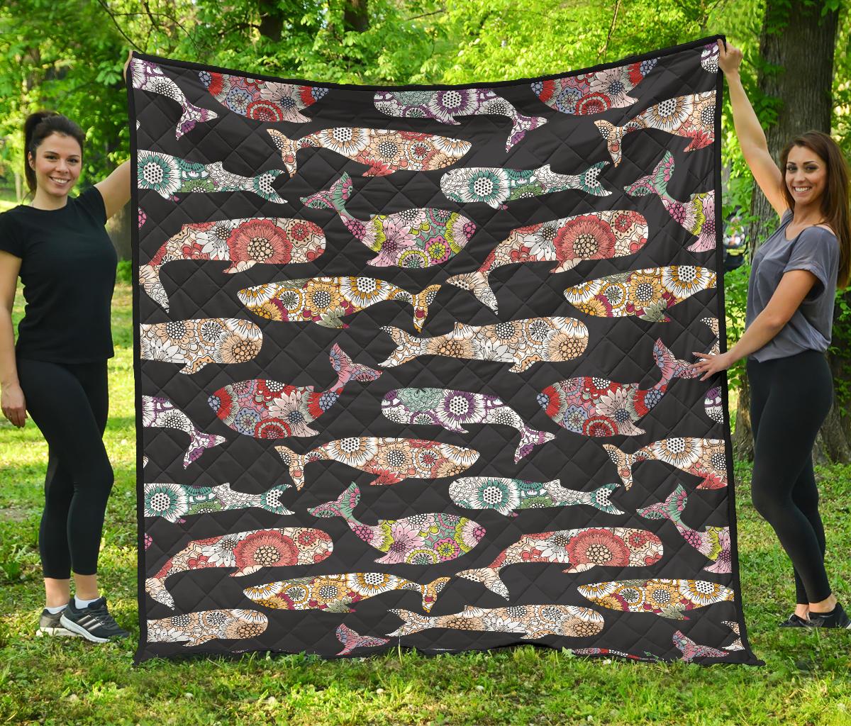 Whale Flower Tribal Pattern Premium Quilt