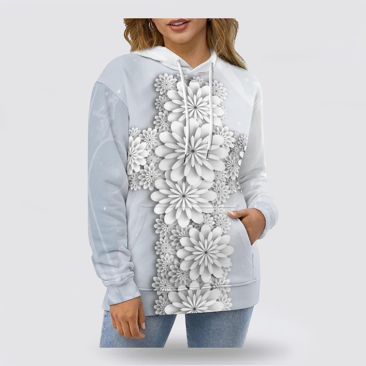Cross Flowers 3D Hoodies For Women Men  Christian Apparel Hoodies