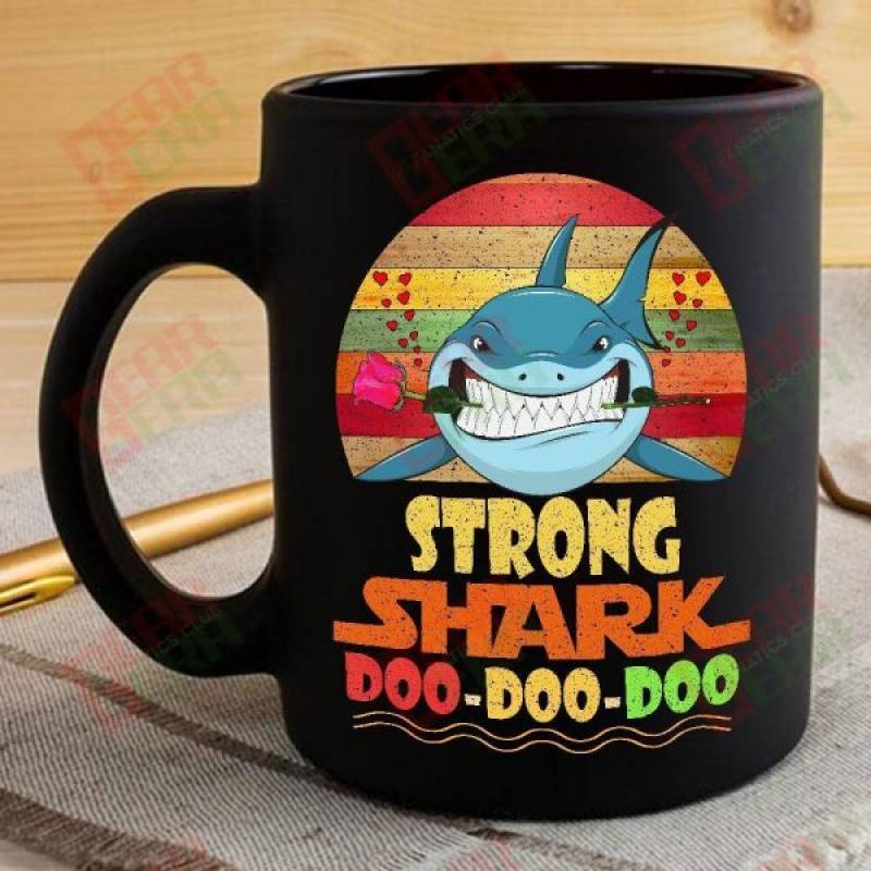 Vintage Strong Shark Doo Doo Doo Coffee Mug Retro Shark And Rose Womens Custom Father’s Day Mother’s Day Gift Idea GE675