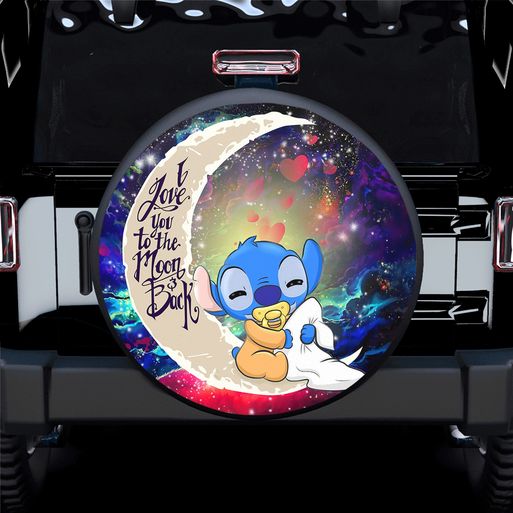 Cute Baby Stitch Sleep Love You To The Moon Galaxy Spare Tire Covers Gift For Campers