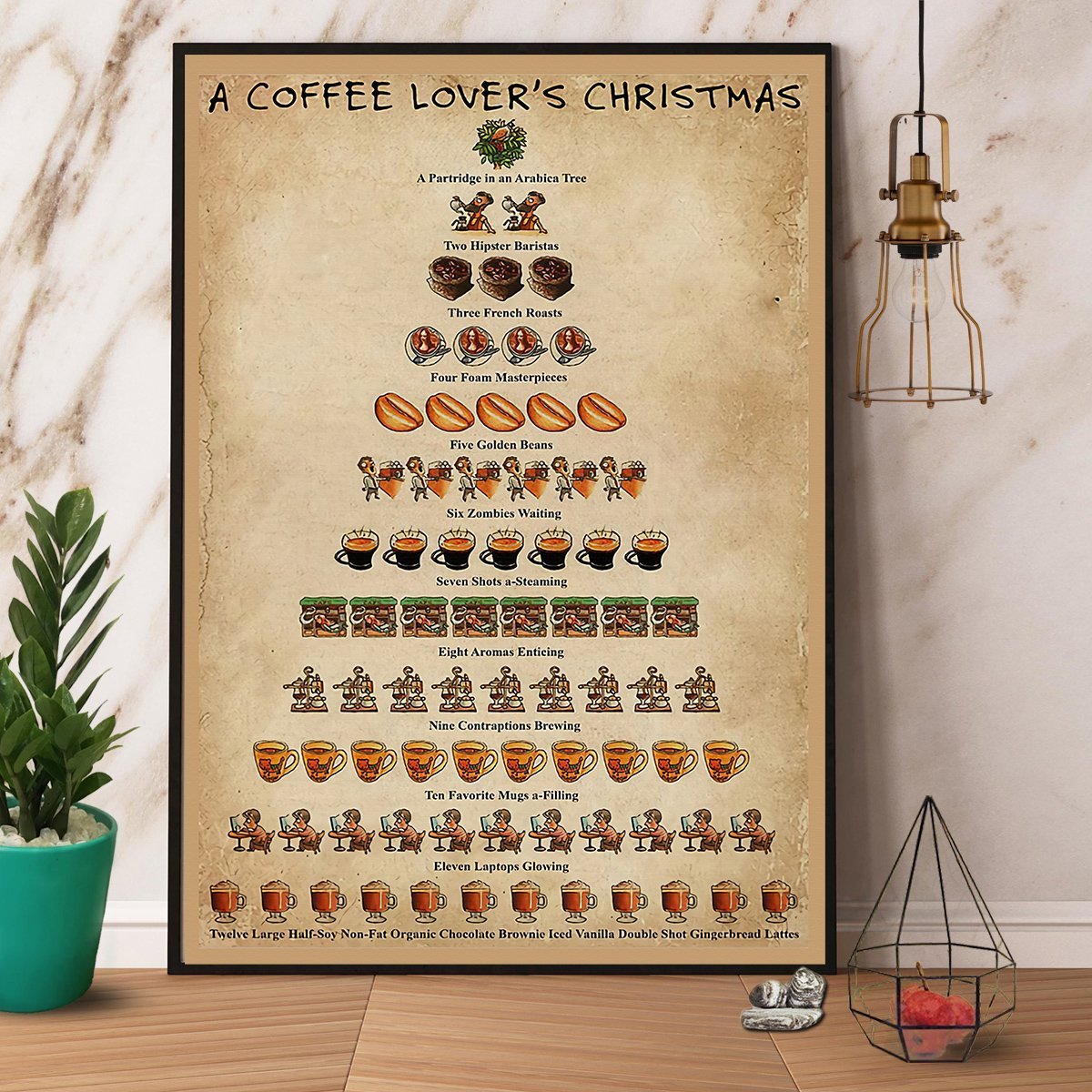 A Coffee Lover Christmas Nine Contraptions Brewing Xmas Tree Menu Vintage  Poster No Frame Matte Canvas