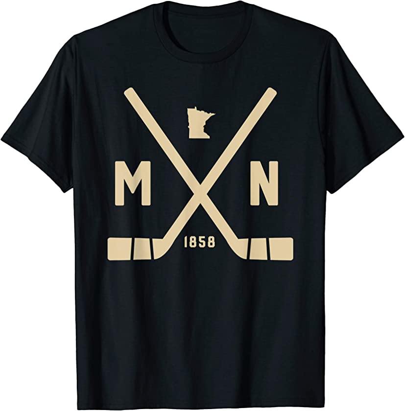 Vintage Minnesota Hockey Sticks Est 1858 State Outline T-Shirt