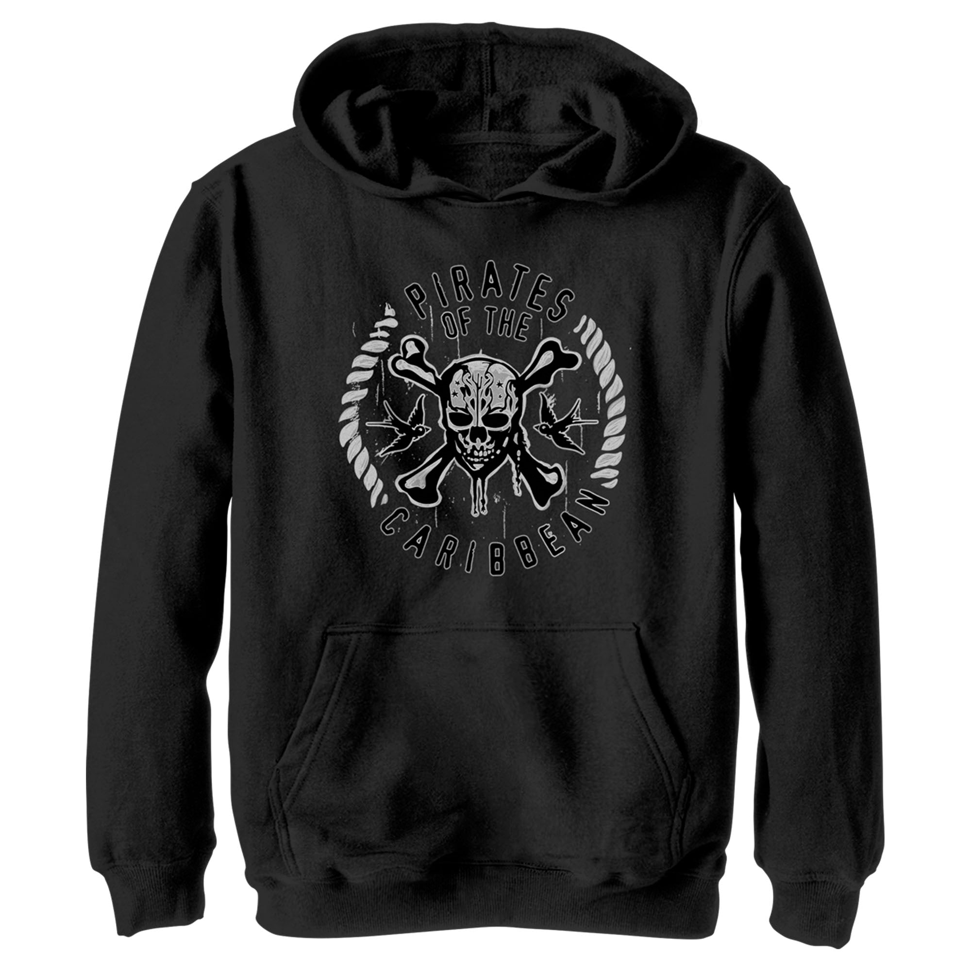 Boy’S Pirates Of The Caribbean: Curse Of The Black Pearl Black And White Rope Skull Logo Pull Over Hoodie