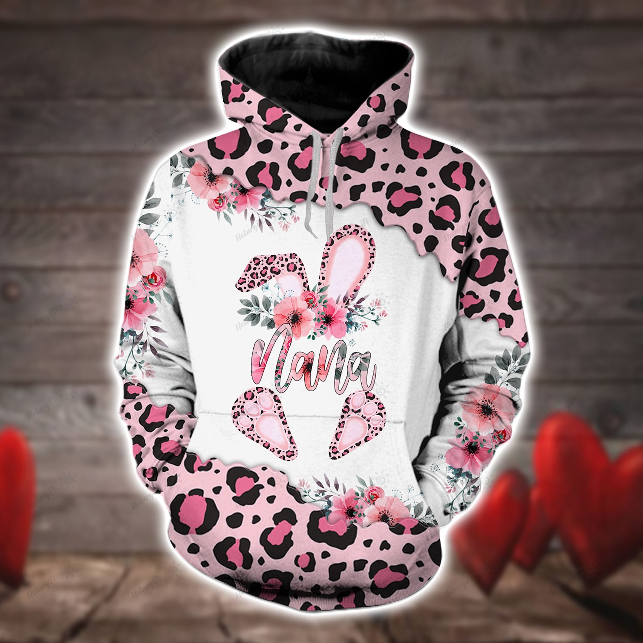 Apayprints – Pink Nana Bunny Easter Leopard 3D All Over Printed Hoodie Set