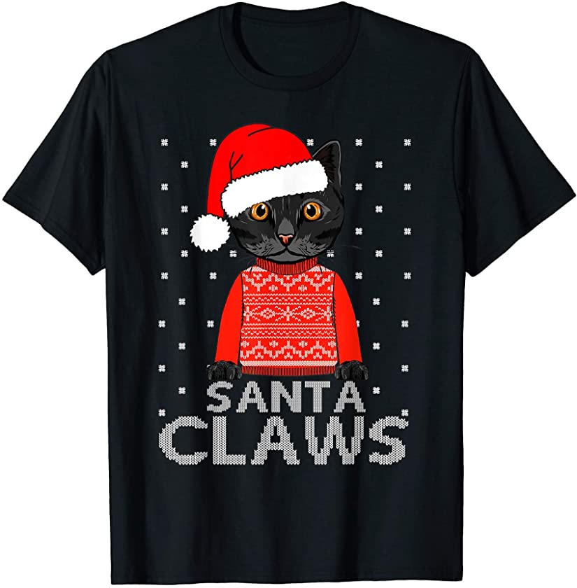 Black Cat Santa Claus Ugly Christmas Sweater Cat Lovers Gift T-Shirt